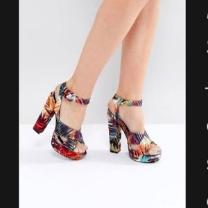 Asos Missguided Cross Strap Floral Heel Sandal